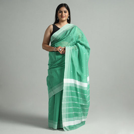 Green - Traditional Chanderi Silk Cotton Handloom Buti Saree 11