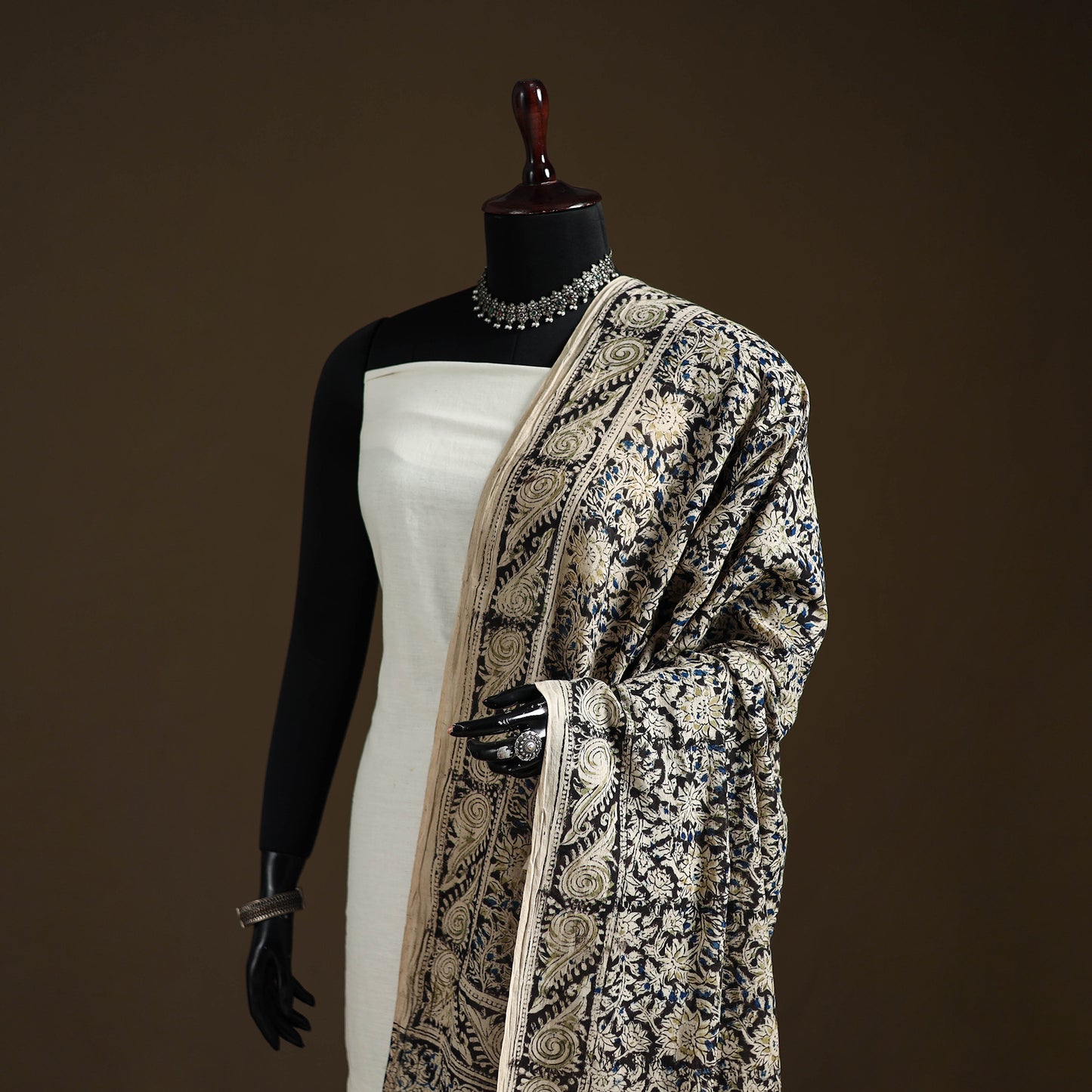 Kalamkari Hand Block Print Natural Dyed Cotton Dupatta 58