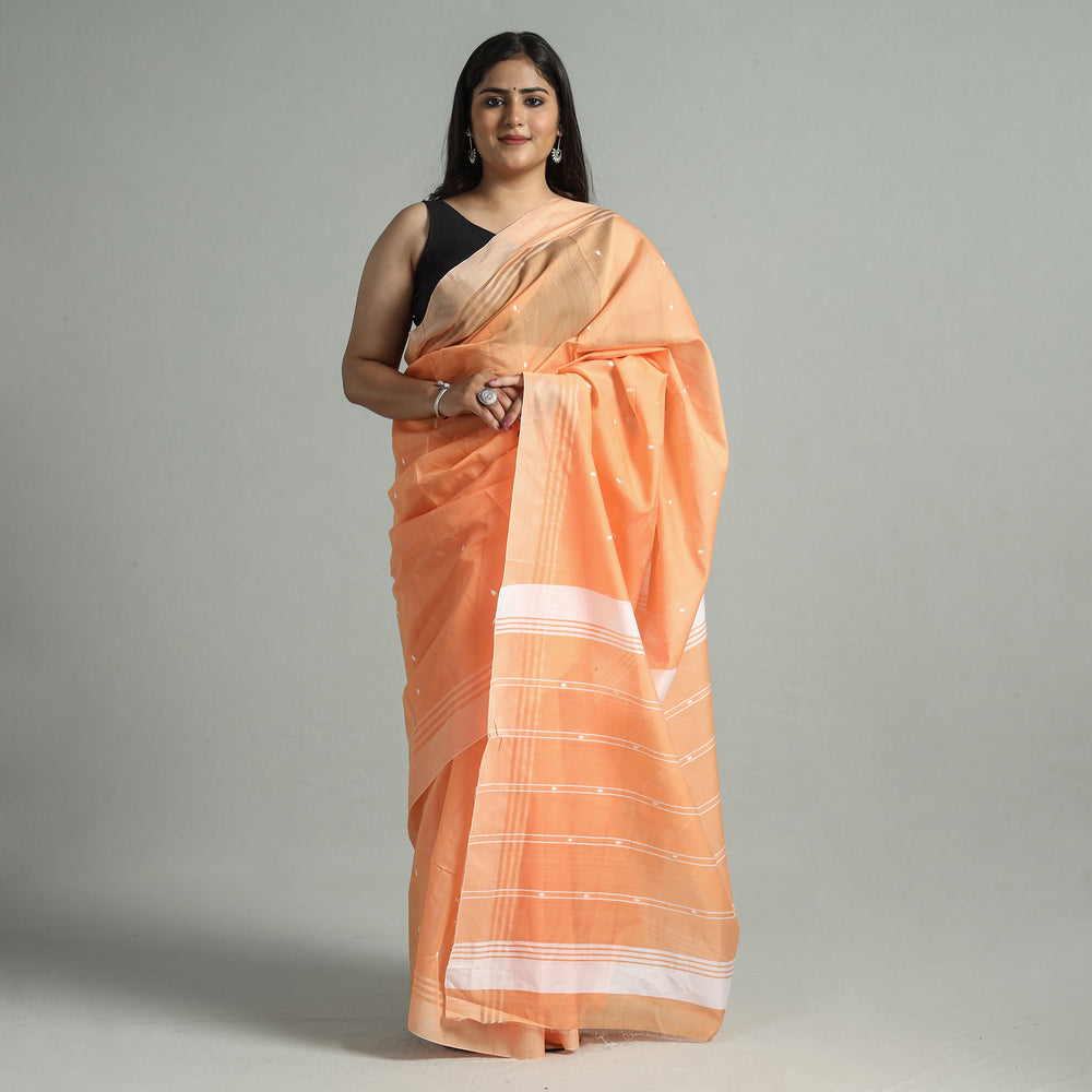 Orange - Traditional Chanderi Silk Cotton Handloom Buti Saree 12