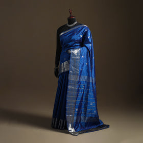 Blue - Pure Handwoven Mangalagiri Silk Cotton Pattu Saree with Zari Border 08
