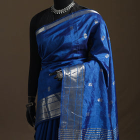 Blue - Pure Handwoven Mangalagiri Silk Cotton Pattu Saree with Zari Border 08