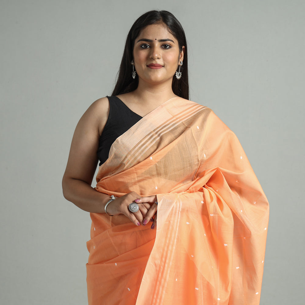 Orange - Traditional Chanderi Silk Cotton Handloom Buti Saree 12