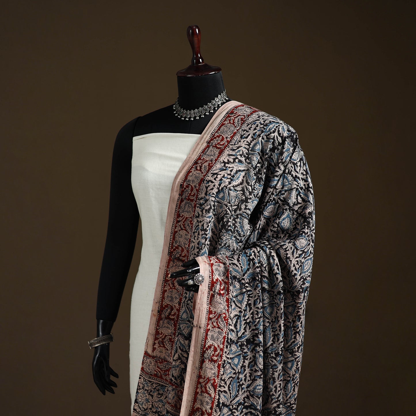 Kalamkari Hand Block Print Natural Dyed Cotton Dupatta 60