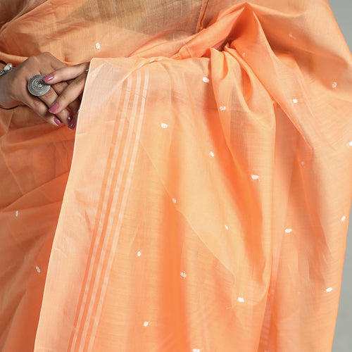 Orange - Traditional Chanderi Silk Cotton Handloom Buti Saree 12