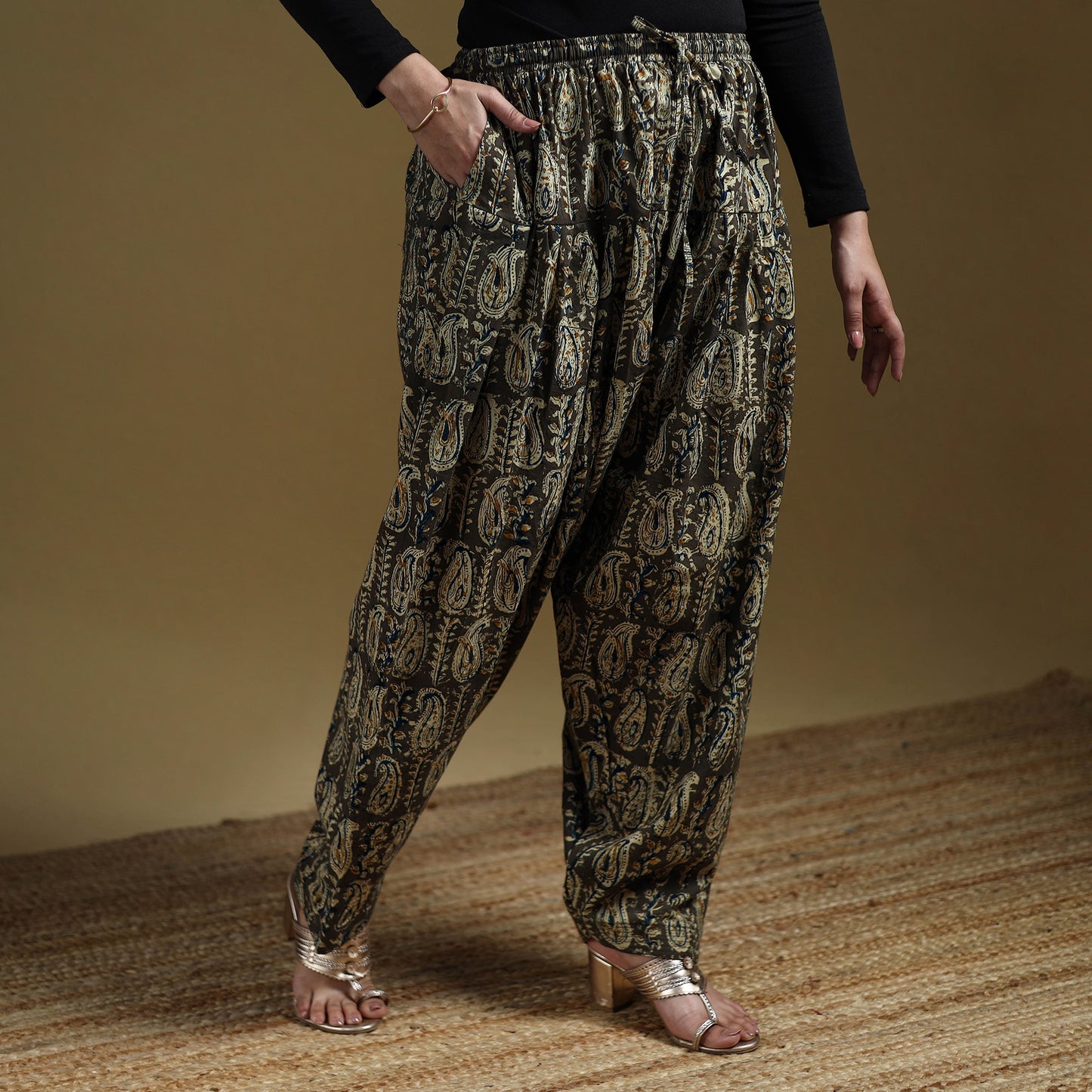 Green - Pedana Kalamkari Hand Block Print Natural Dyed Cotton Salwar 17
