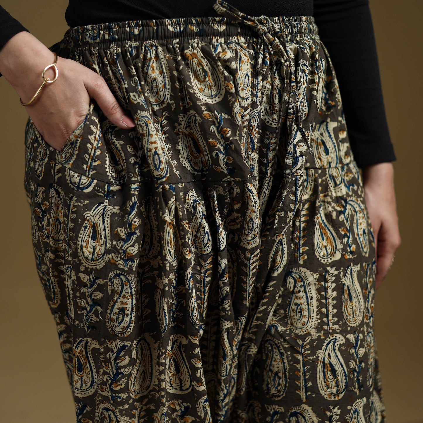 Green - Pedana Kalamkari Hand Block Print Natural Dyed Cotton Salwar 17