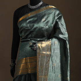 Green - Pure Handwoven Mangalagiri Silk Cotton Pattu Saree with Zari Border 10