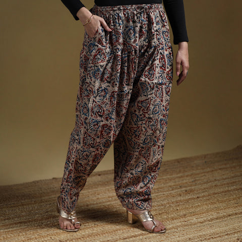 Beige - Pedana Kalamkari Hand Block Print Natural Dyed Cotton Salwar 20
