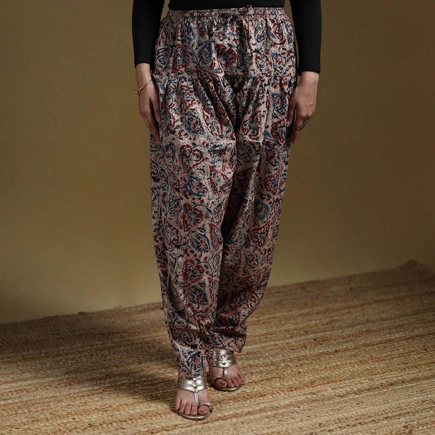 Beige - Pedana Kalamkari Hand Block Print Natural Dyed Cotton Salwar 20