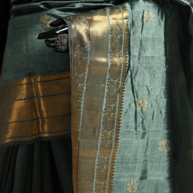 Green - Pure Handwoven Mangalagiri Silk Cotton Pattu Saree with Zari Border 10