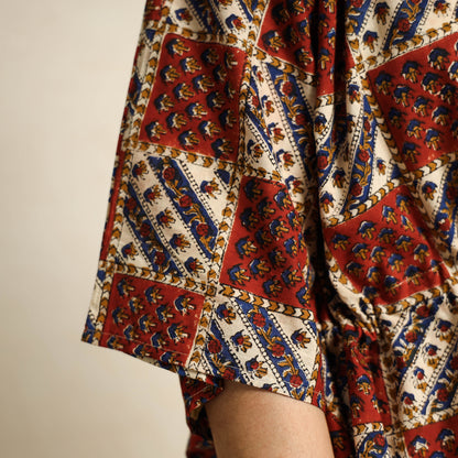 Brown - Hand Block Printed Kaftan & Pyjama Night Suit Set