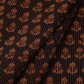 Brown Bagh Block Print Kantha Work Natural Dyed Cotton Fabric