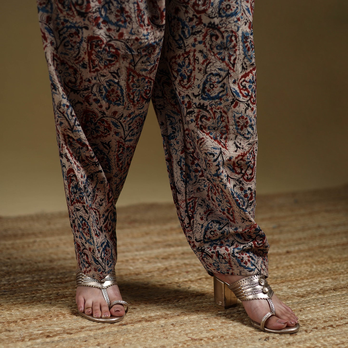 Beige - Pedana Kalamkari Hand Block Print Natural Dyed Cotton Salwar 20