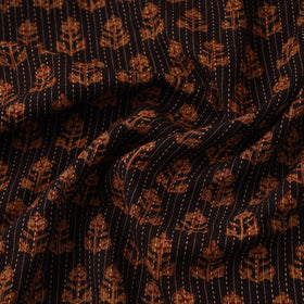 Brown Bagh Block Print Kantha Work Natural Dyed Cotton Fabric