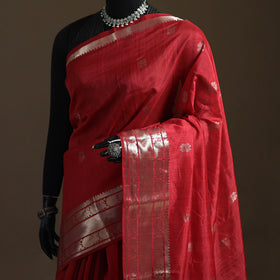 Red - Pure Handwoven Mangalagiri Silk Cotton Pattu Saree with Zari Border 11