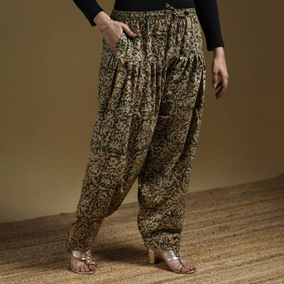 Green - Pedana Kalamkari Hand Block Print Natural Dyed Cotton Salwar 13