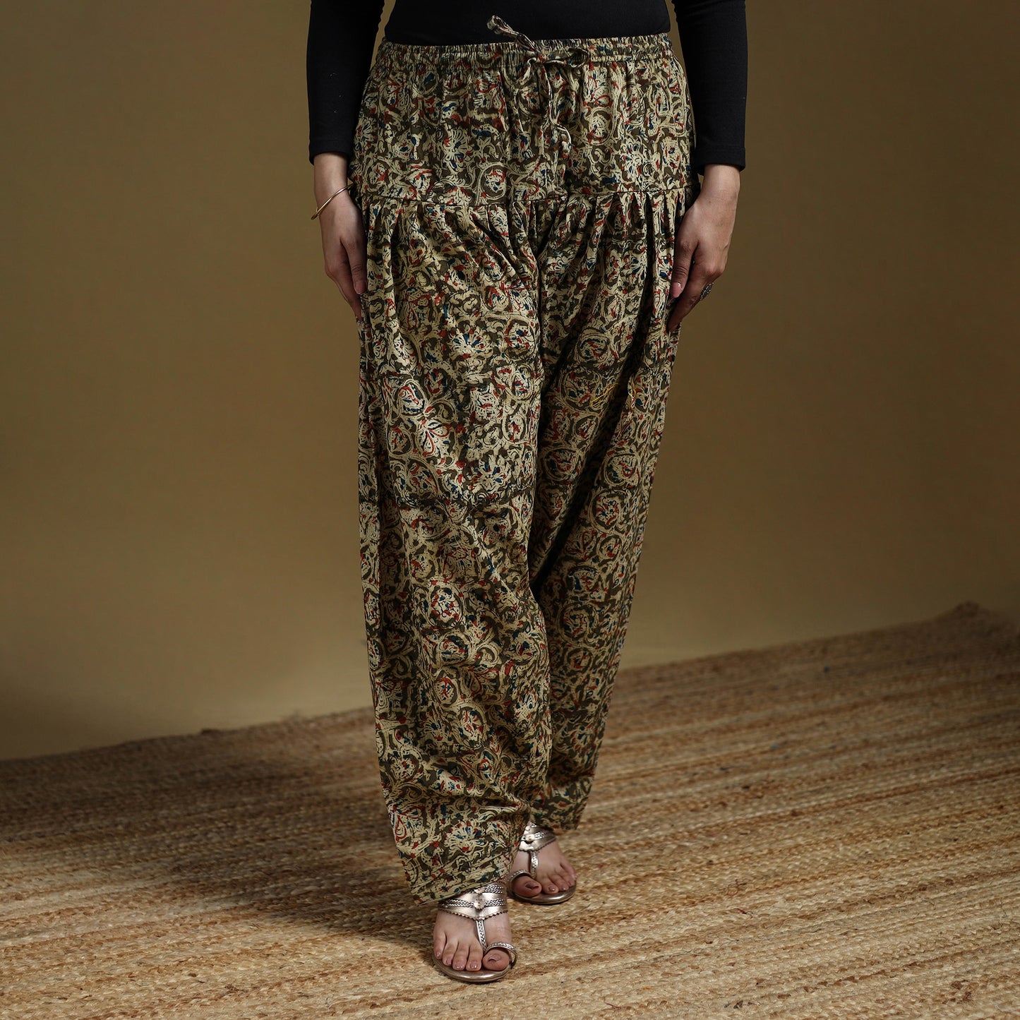 Green - Pedana Kalamkari Hand Block Print Natural Dyed Cotton Salwar 13