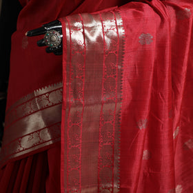 Red - Pure Handwoven Mangalagiri Silk Cotton Pattu Saree with Zari Border 11