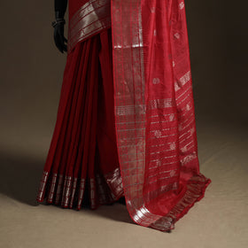 Red - Pure Handwoven Mangalagiri Silk Cotton Pattu Saree with Zari Border 11