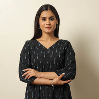 Black - Pochampally Ikat Weave Cotton Dress with Belt 19