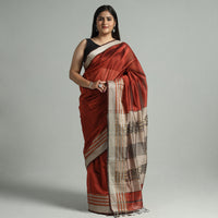 Red - Traditional Maheshwari Silk Cotton Handloom Saree with Thread Border 15