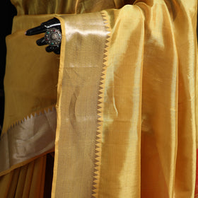 Yellow - Pure Handwoven Mangalagiri Silk Cotton Pattu Saree with Zari Border 12