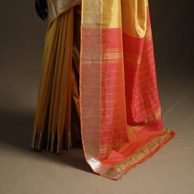 Yellow - Pure Handwoven Mangalagiri Silk Cotton Pattu Saree with Zari Border 12
