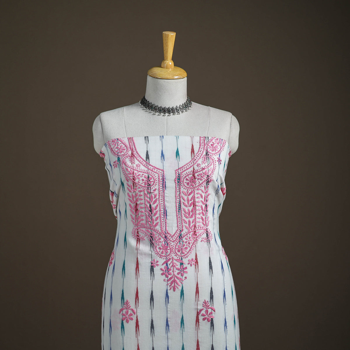 Lucknowi Chikankari Hand Embroidered Cotton Unstitched Kurta Material (2.5M) 11