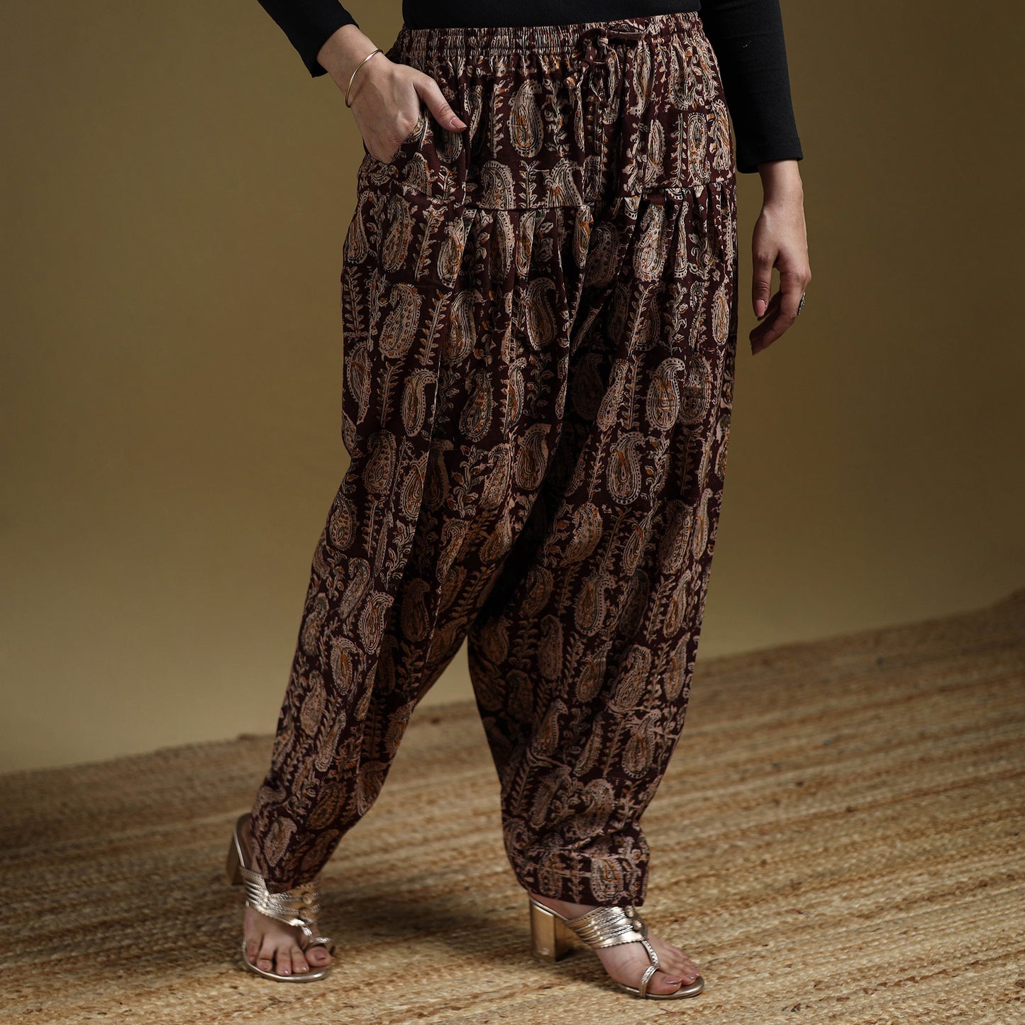 Maroon - Pedana Kalamkari Hand Block Print Natural Dyed Cotton Salwar 08