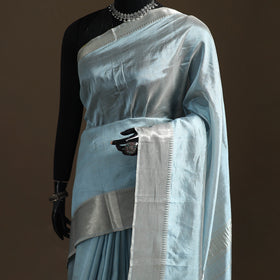 Blue - Pure Handwoven Mangalagiri Silk Cotton Pattu Saree with Zari Border 13