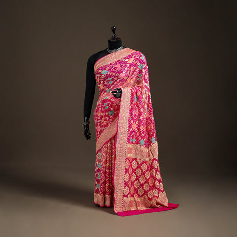 Kutch Bandhani Fine Georgette Banarasi Neem Zari Jaal Saree 02