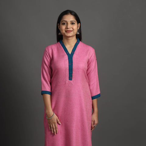 Gulnaaz Pink Merino Woolen Kurta