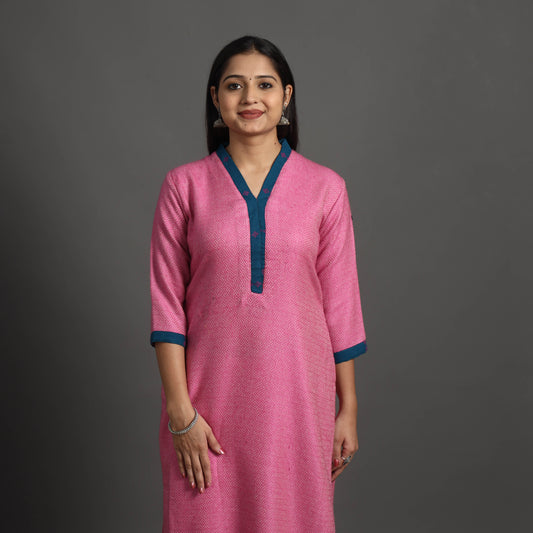 Gulnaaz Pink Merino Woolen Kurta