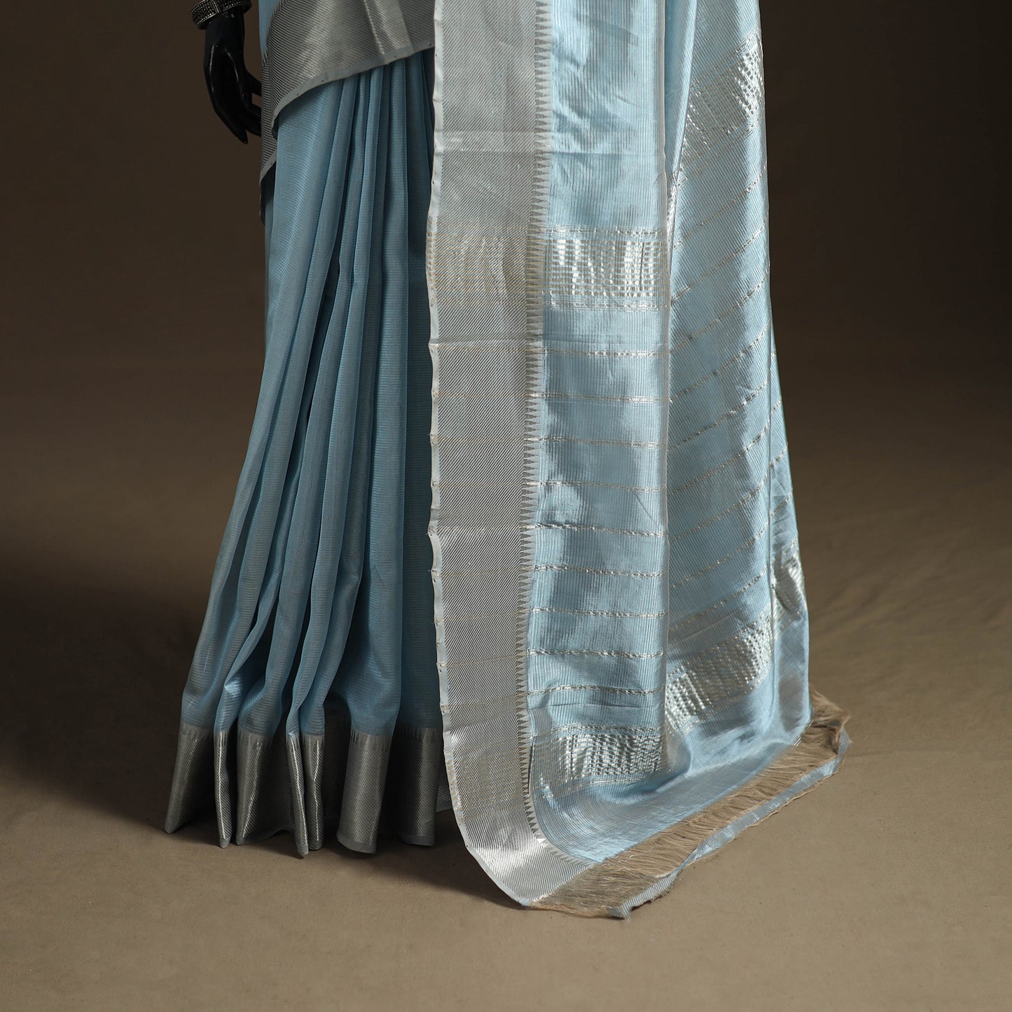 Blue - Pure Handwoven Mangalagiri Silk Cotton Pattu Saree with Zari Border 13