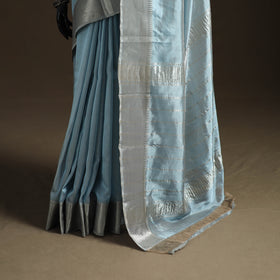 Blue - Pure Handwoven Mangalagiri Silk Cotton Pattu Saree with Zari Border 13