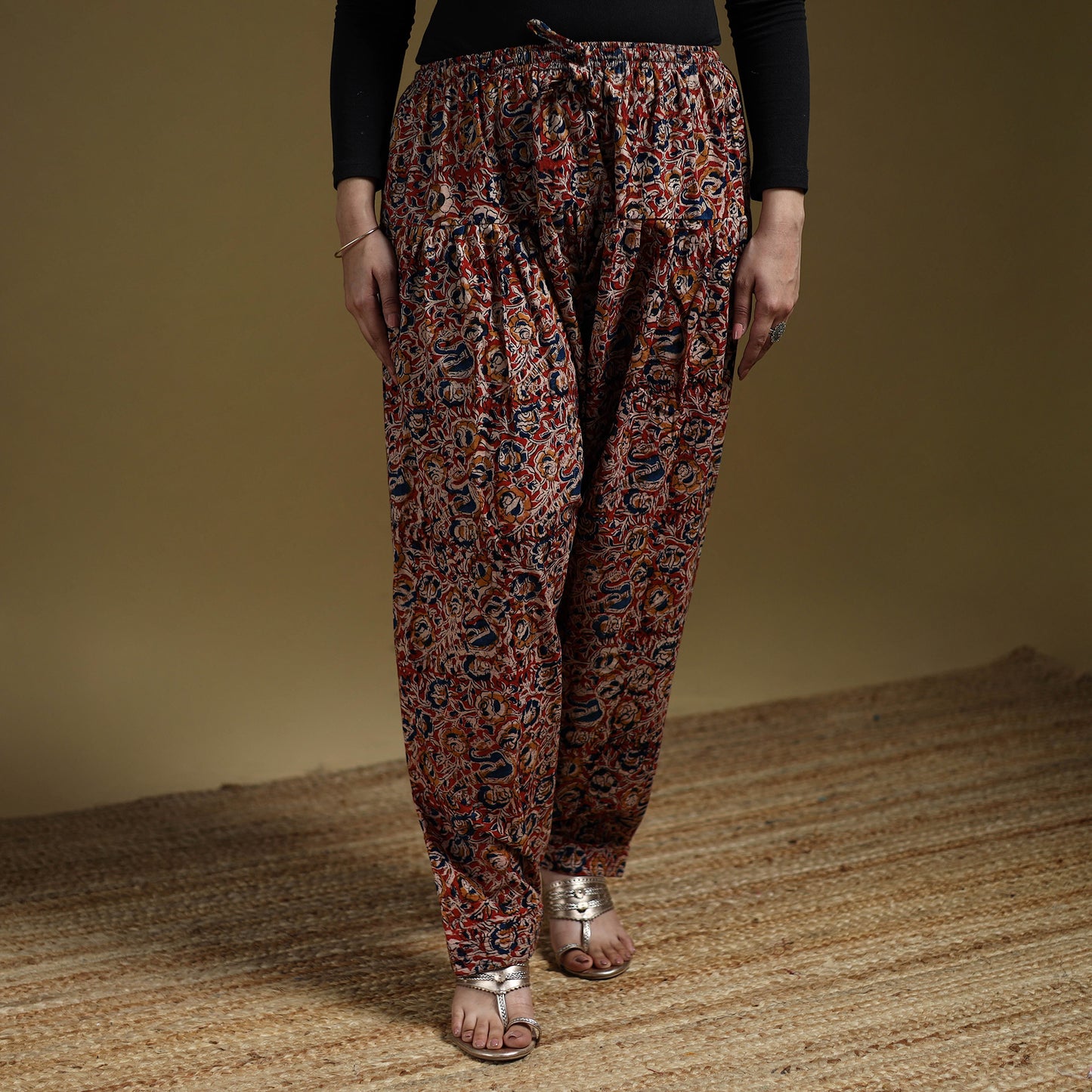 Red - Pedana Kalamkari Hand Block Print Natural Dyed Cotton Salwar 06