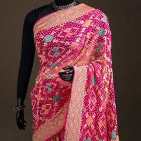 Kutch Bandhani Fine Georgette Banarasi Neem Zari Jaal Saree 02