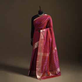 Pink - Pure Handwoven Mangalagiri Silk Cotton Pattu Saree with Zari Border 14