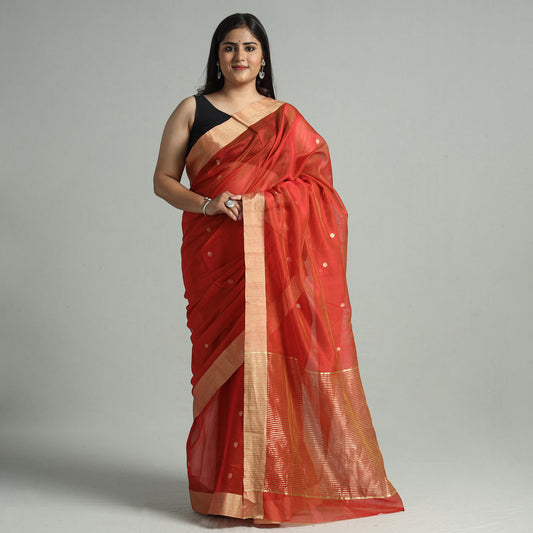 Red - Traditional Chanderi Silk Buti Handloom Zari Work Saree 17