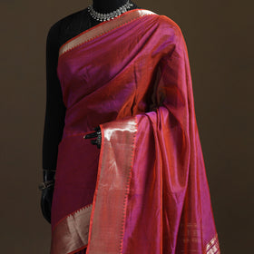 Pink - Pure Handwoven Mangalagiri Silk Cotton Pattu Saree with Zari Border 14