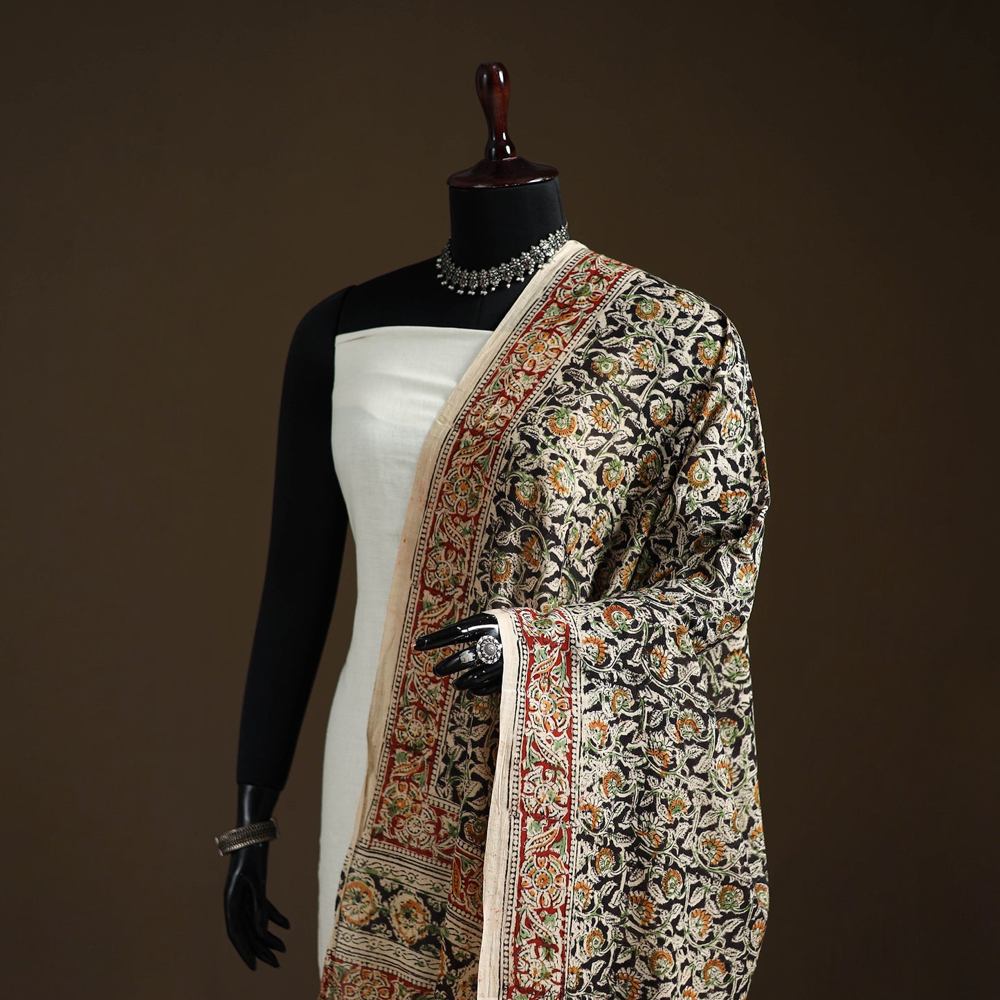 Kalamkari Hand Block Print Natural Dyed Cotton Dupatta 68