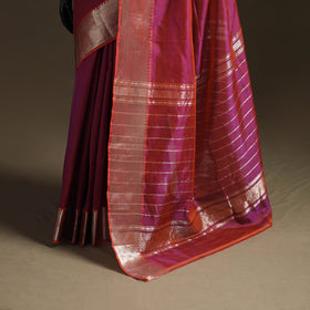 Pink - Pure Handwoven Mangalagiri Silk Cotton Pattu Saree with Zari Border 14