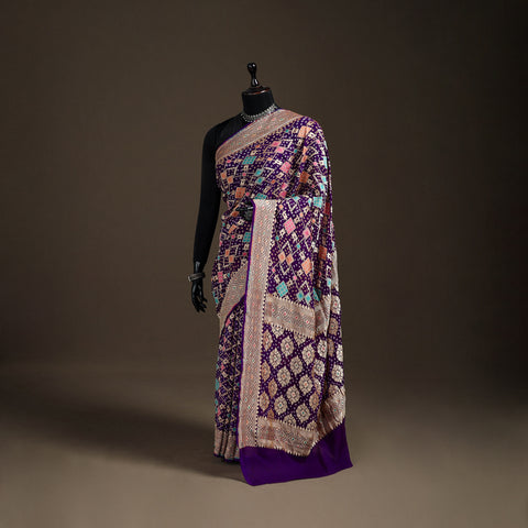 Kutch Bandhani Fine Georgette Banarasi Neem Zari Jaal Saree 03