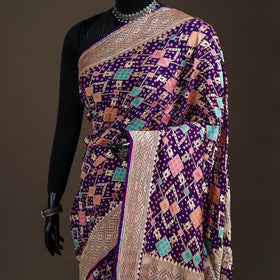 Kutch Bandhani Fine Georgette Banarasi Neem Zari Jaal Saree 03