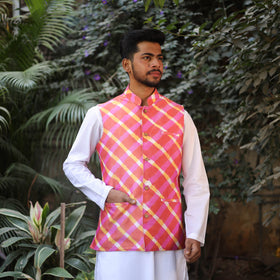 Multicolor Leheriya Tie & Dye Chanderi Silk Handloom Nehru Jacket