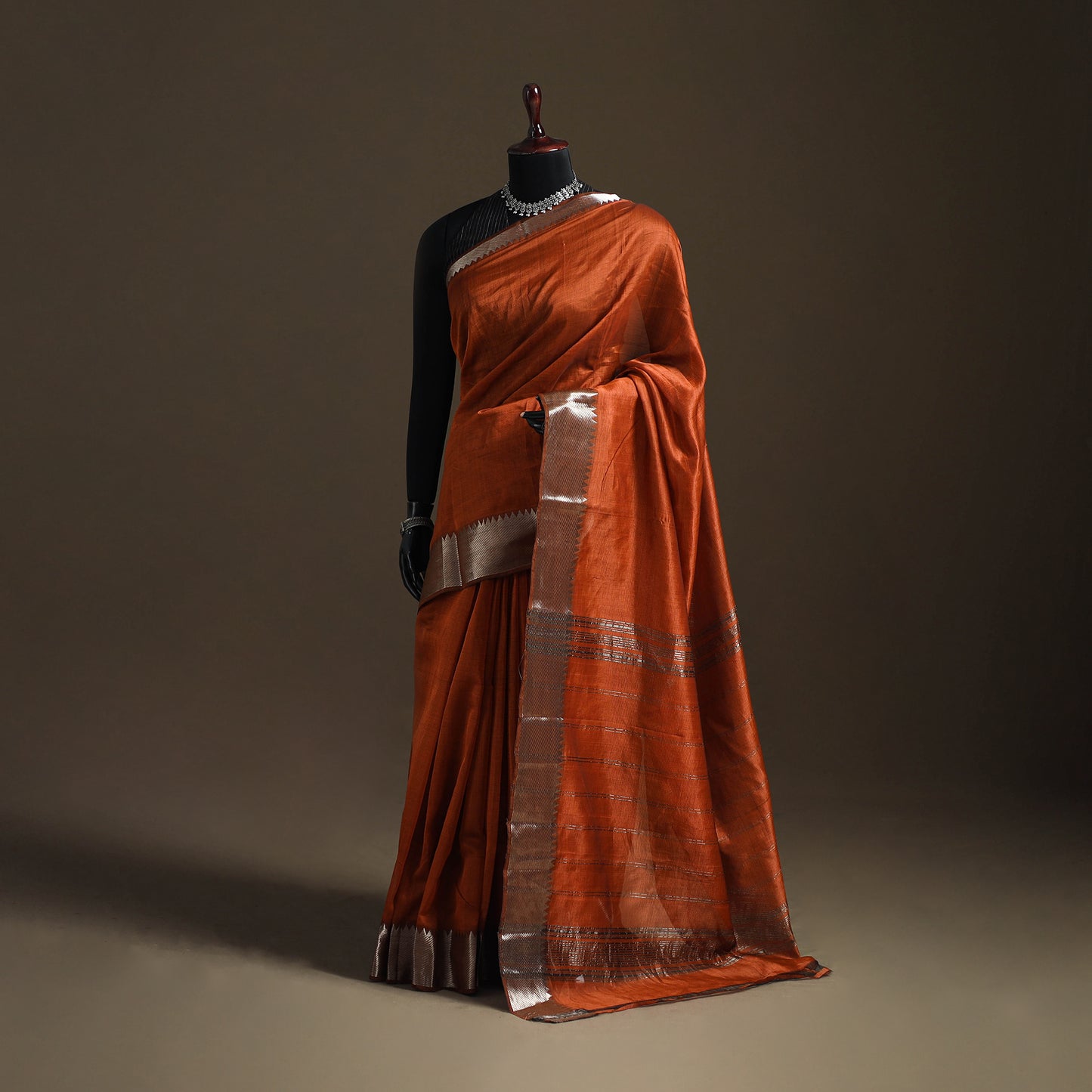 Orange - Pure Handwoven Mangalagiri Silk Cotton Pattu Saree with Zari Border 16