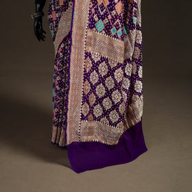 Kutch Bandhani Fine Georgette Banarasi Neem Zari Jaal Saree 03