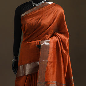 Orange - Pure Handwoven Mangalagiri Silk Cotton Pattu Saree with Zari Border 16