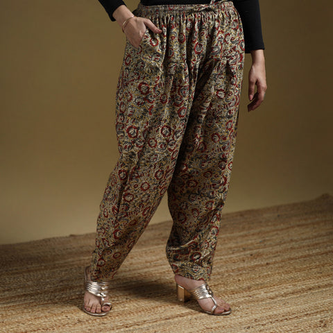 Yellow - Pedana Kalamkari Hand Block Print Natural Dyed Cotton Salwar 04