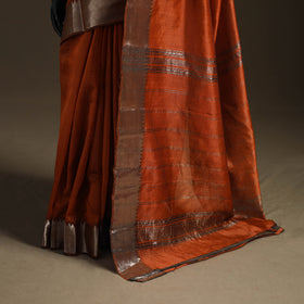 Orange - Pure Handwoven Mangalagiri Silk Cotton Pattu Saree with Zari Border 16